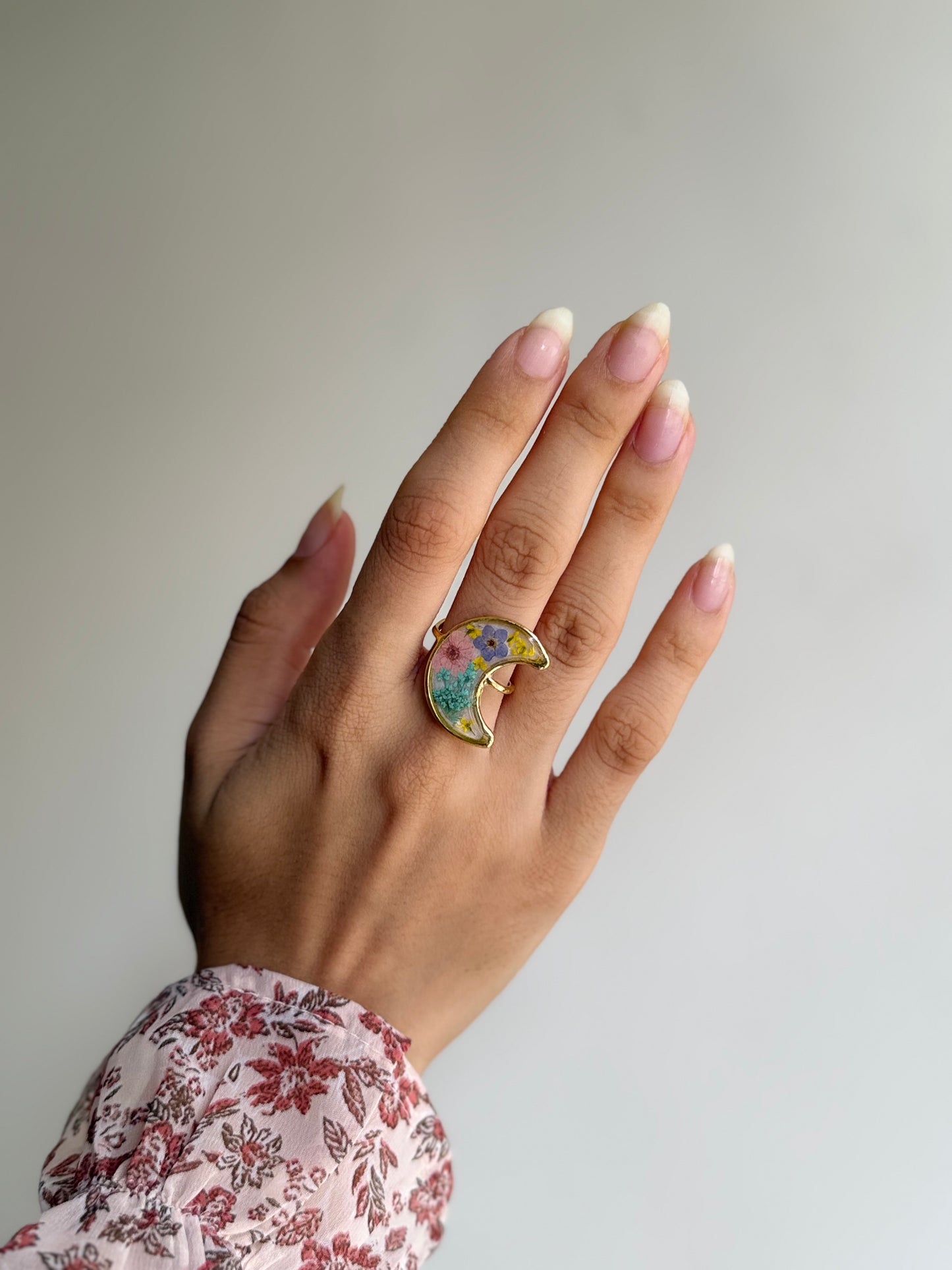 Crescent emerald ring