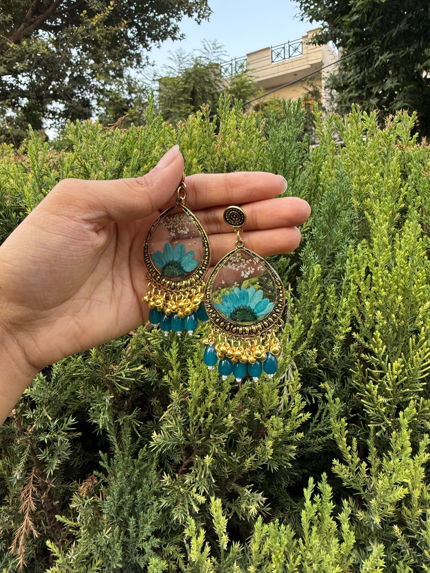 Teal drop jhumkas