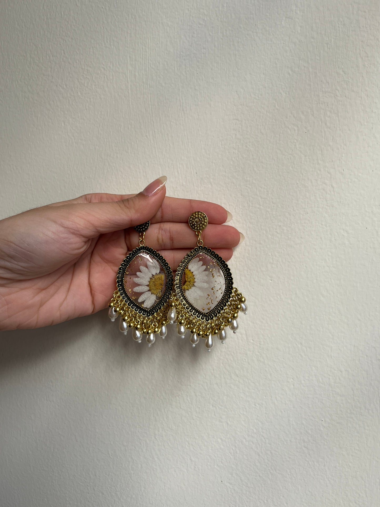 Pearl daisy jhumkas