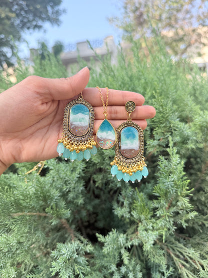 Ocean Jhumka & necklace