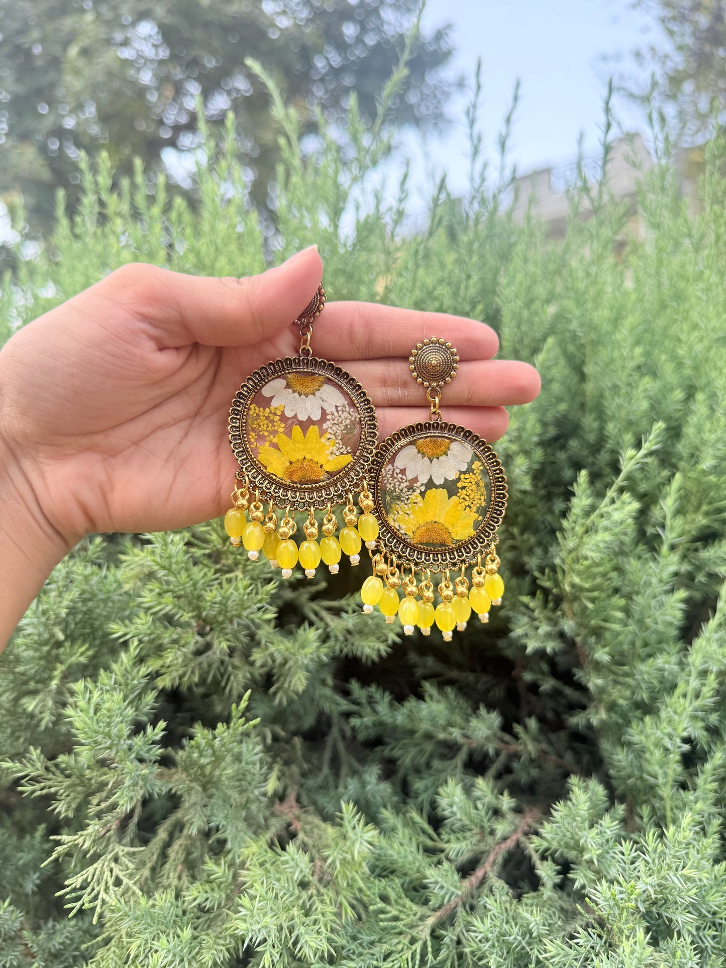 Yellow daisy jhumkas