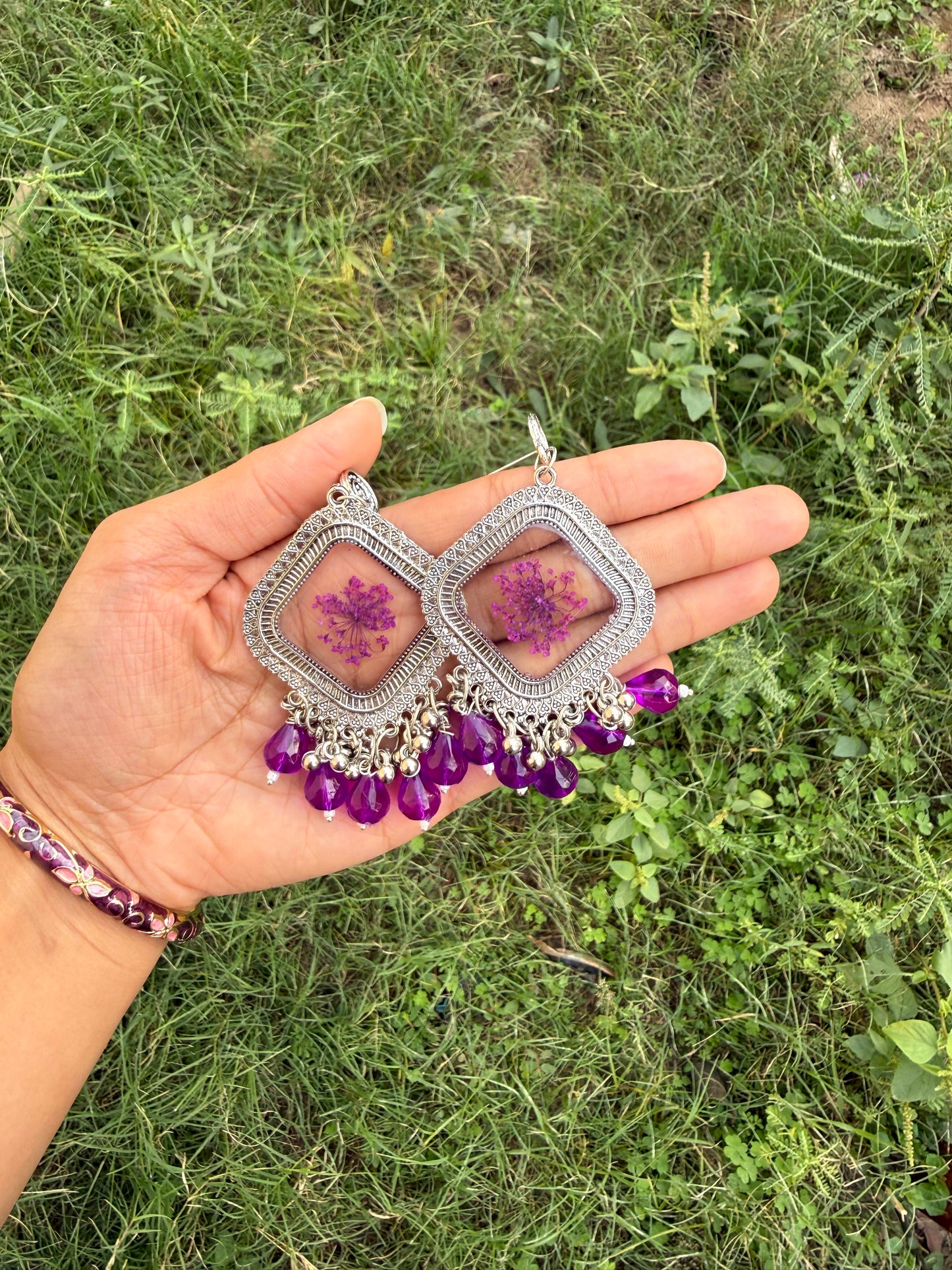 Violet jhumka & bangle set