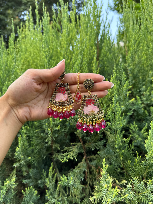 Rani pink jhumka & necklace set
