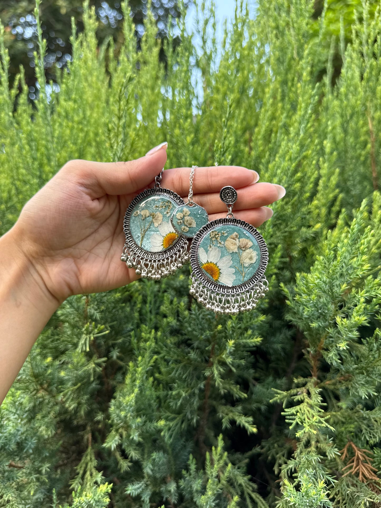 Sage green jhumka & necklace set