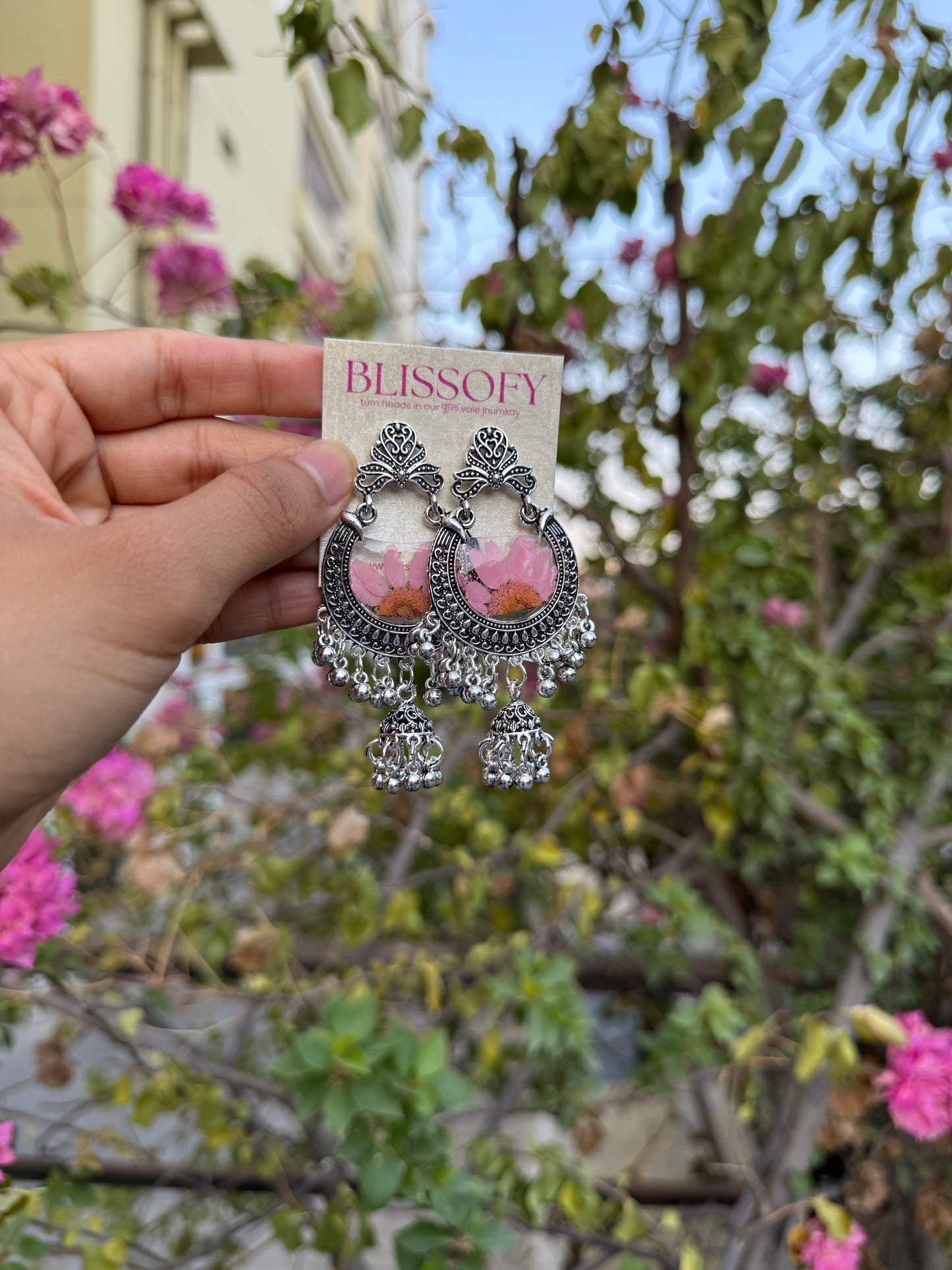 Oxidised daisy jhumkas