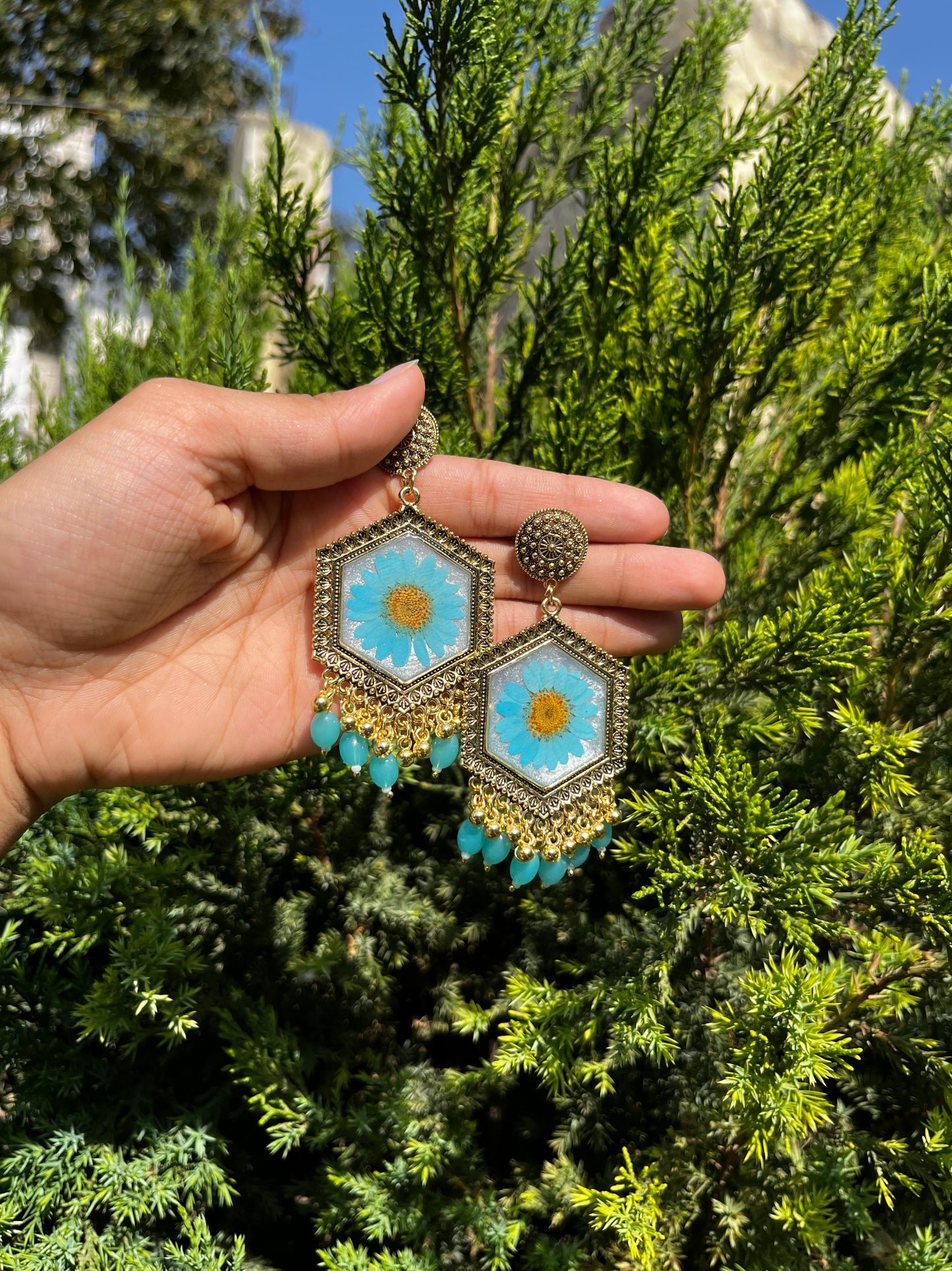 Blue mist daisy jhumka