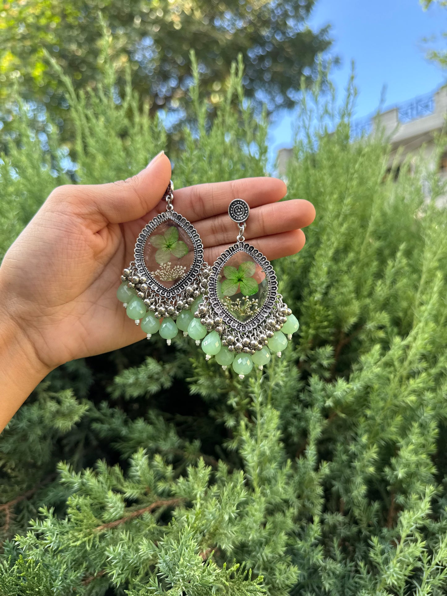 Green hydrangea jhumkas