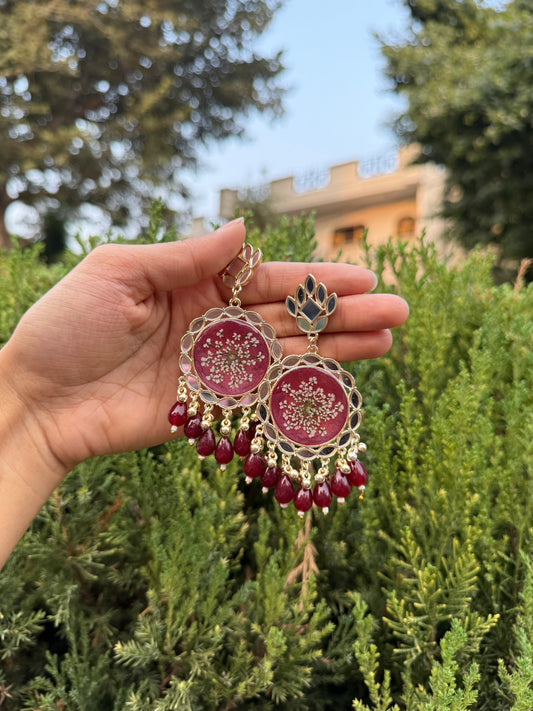 Maroon mirror jhumka