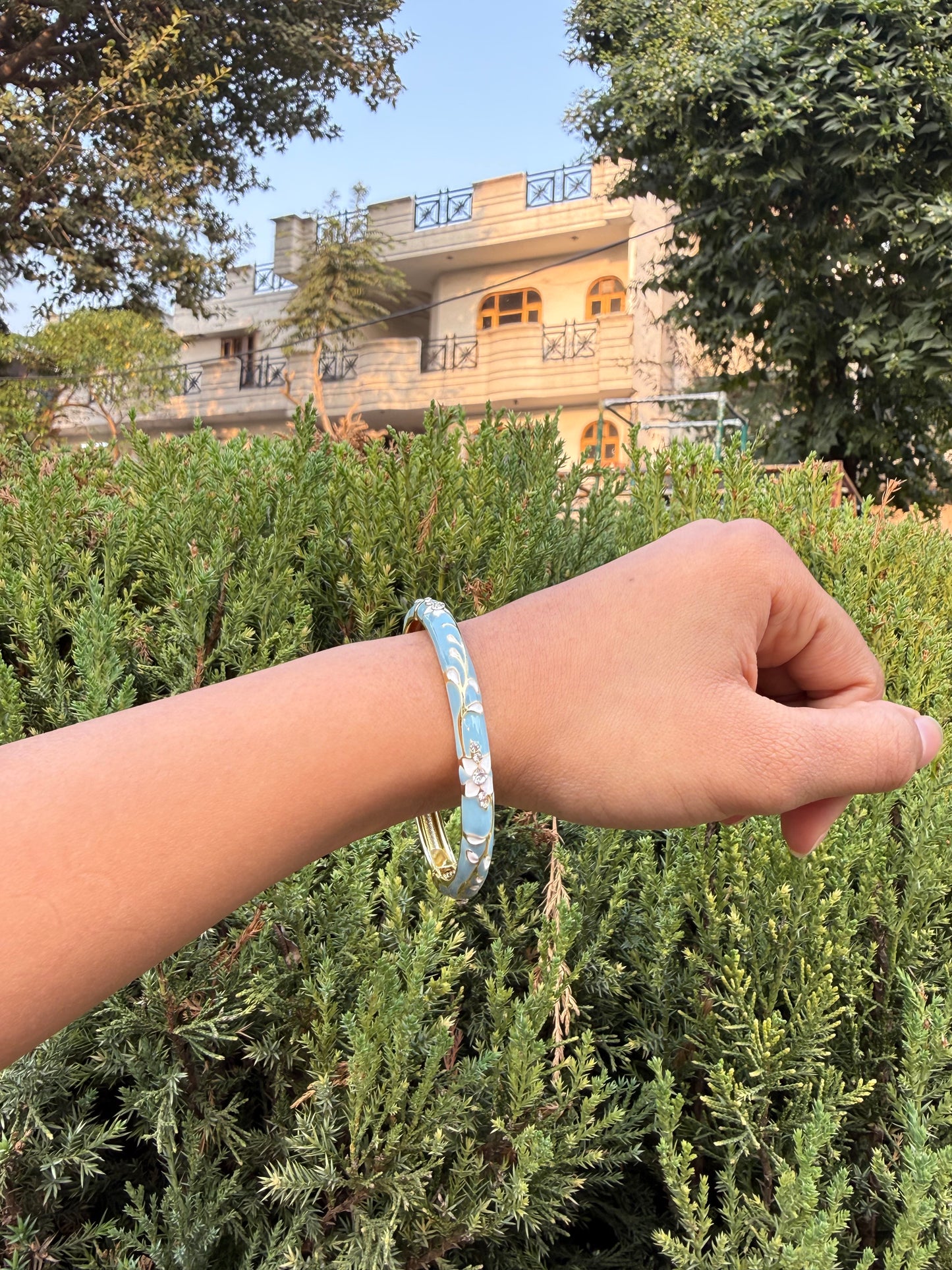 Sky blue jhumkas & bangle set