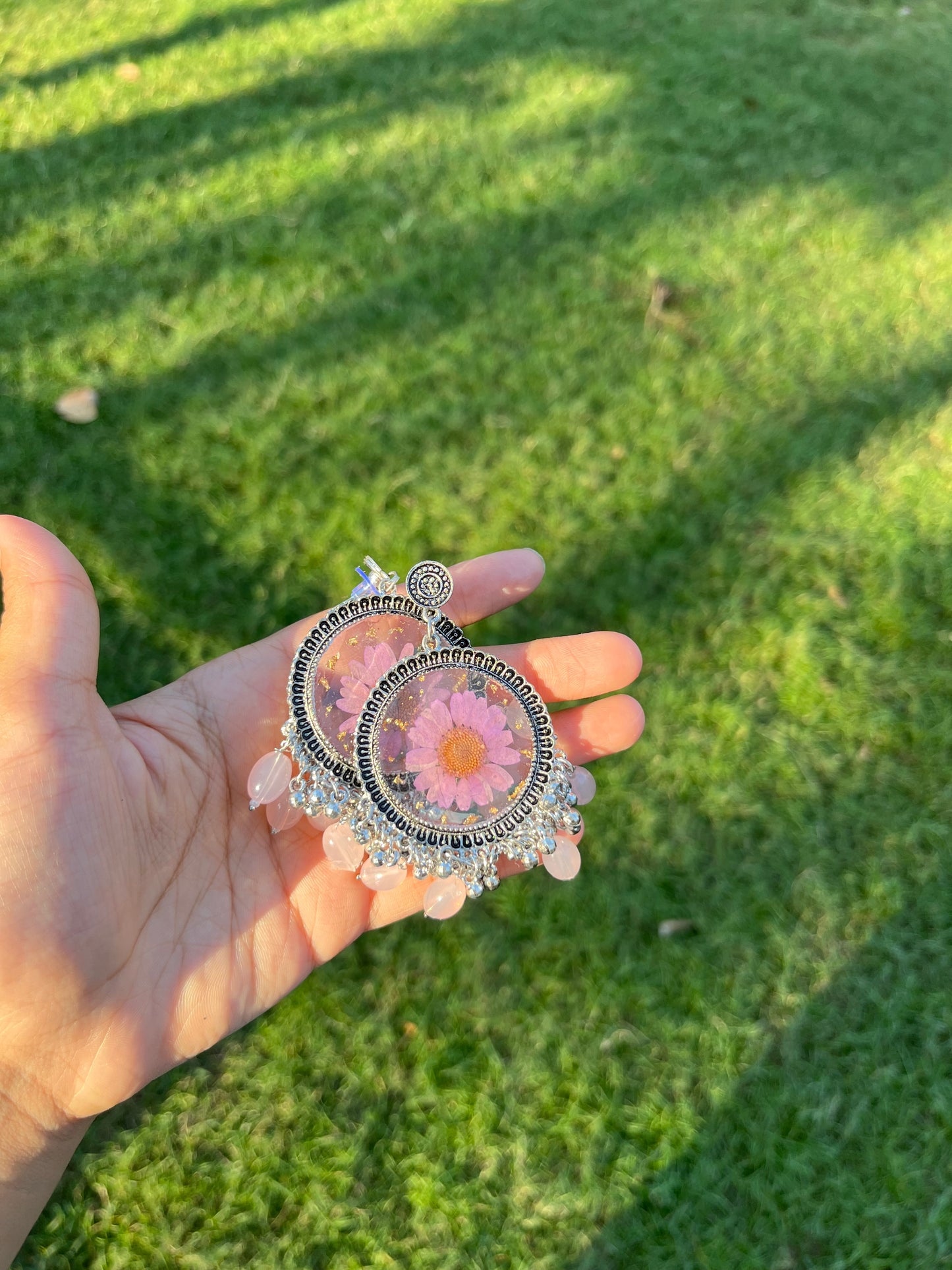 Elegant floral jhumkas ( without pink beads)