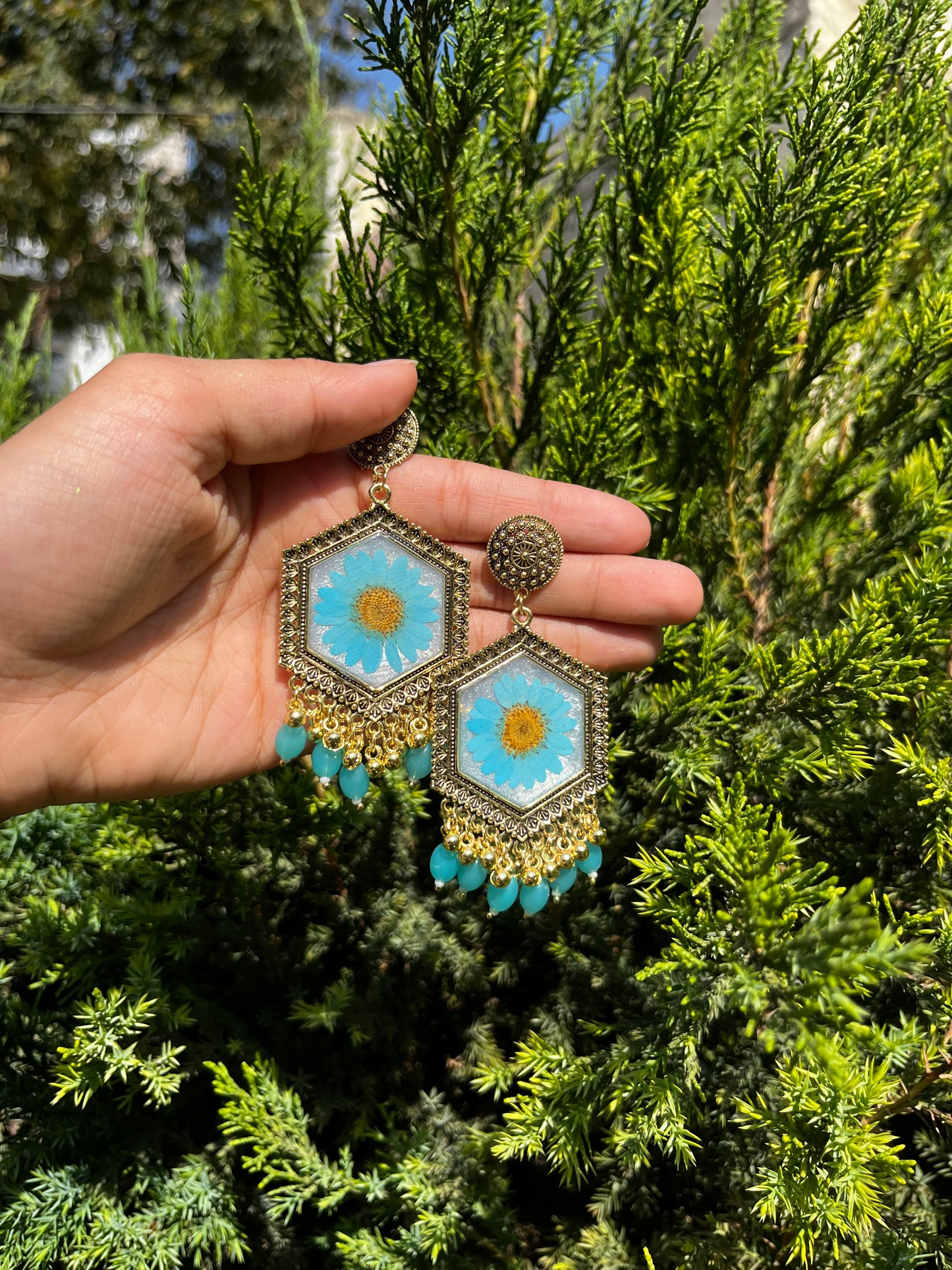 Blue mist daisy jhumka