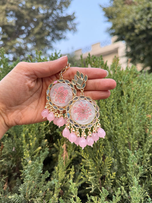 Ice pink mirror jhumkas