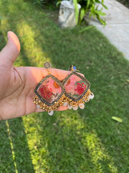 Elegant floral jhumka (without pink beads)