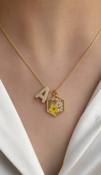 Golden bloom initial necklace