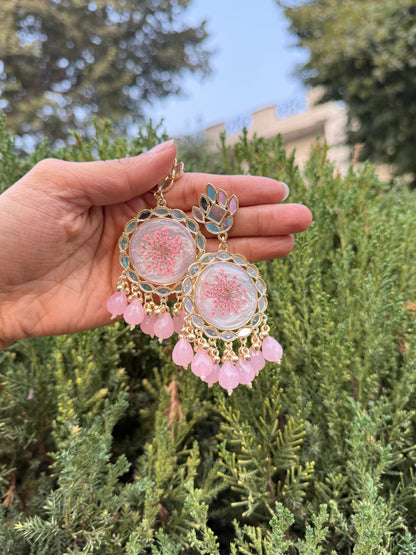 Ice pink mirror jhumkas