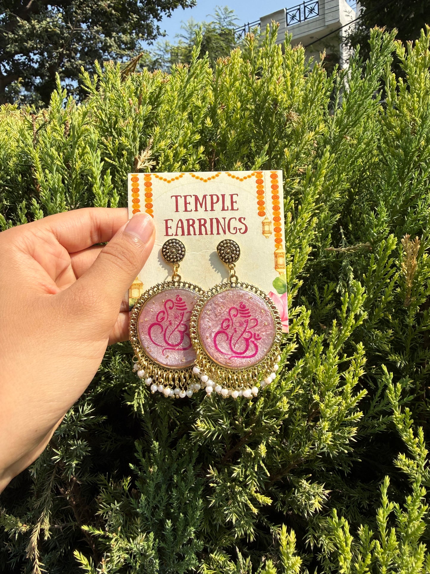Pink ganesha jhumkas