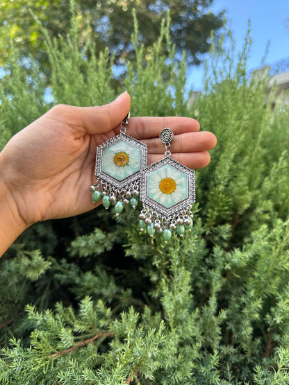 Green daisy jhumkas