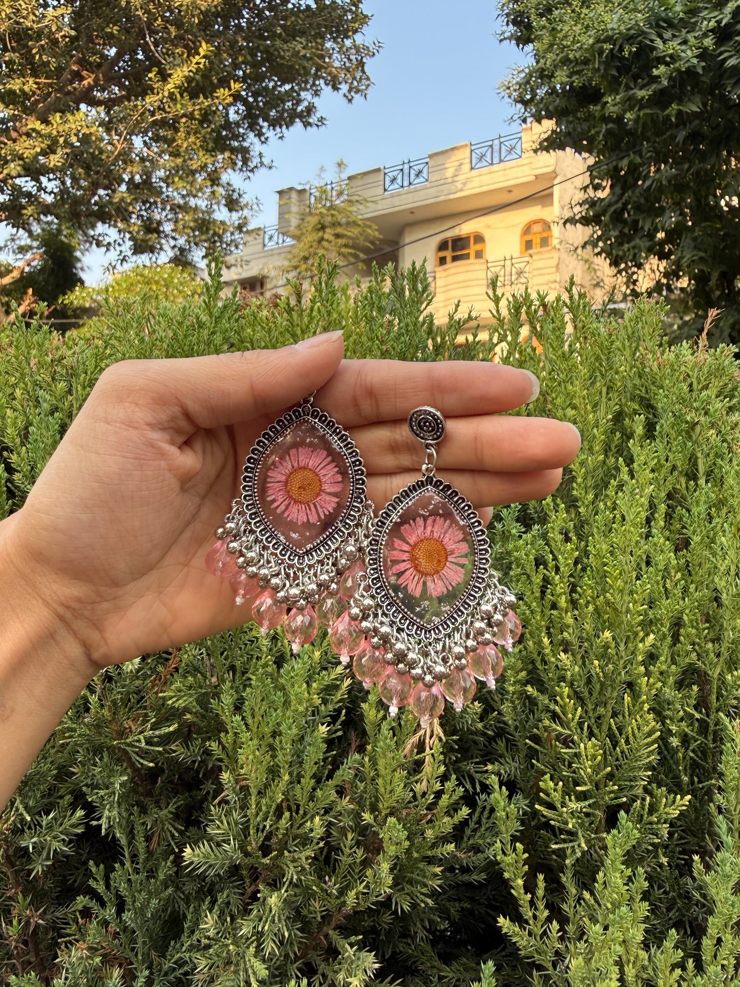 Pink meadow jhumkas