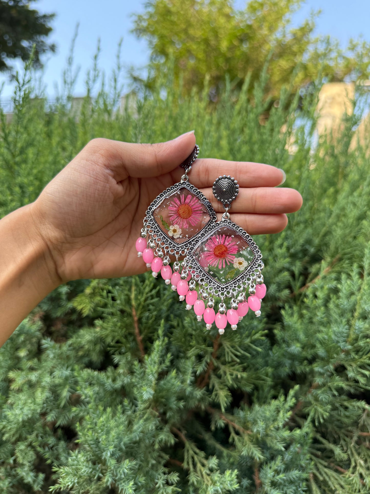 Floral pink garden jhumka