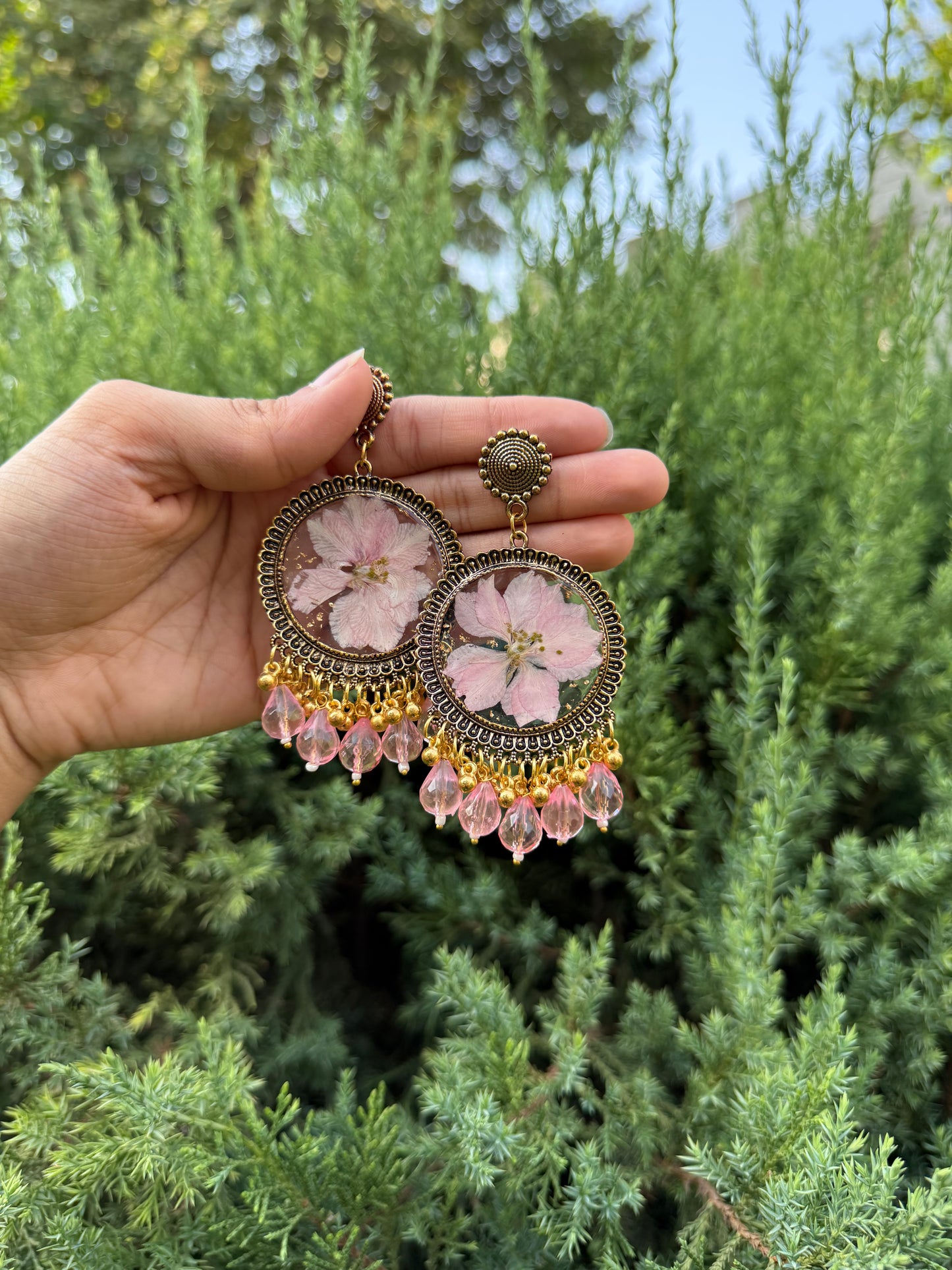 Pink larkspur Jhumka