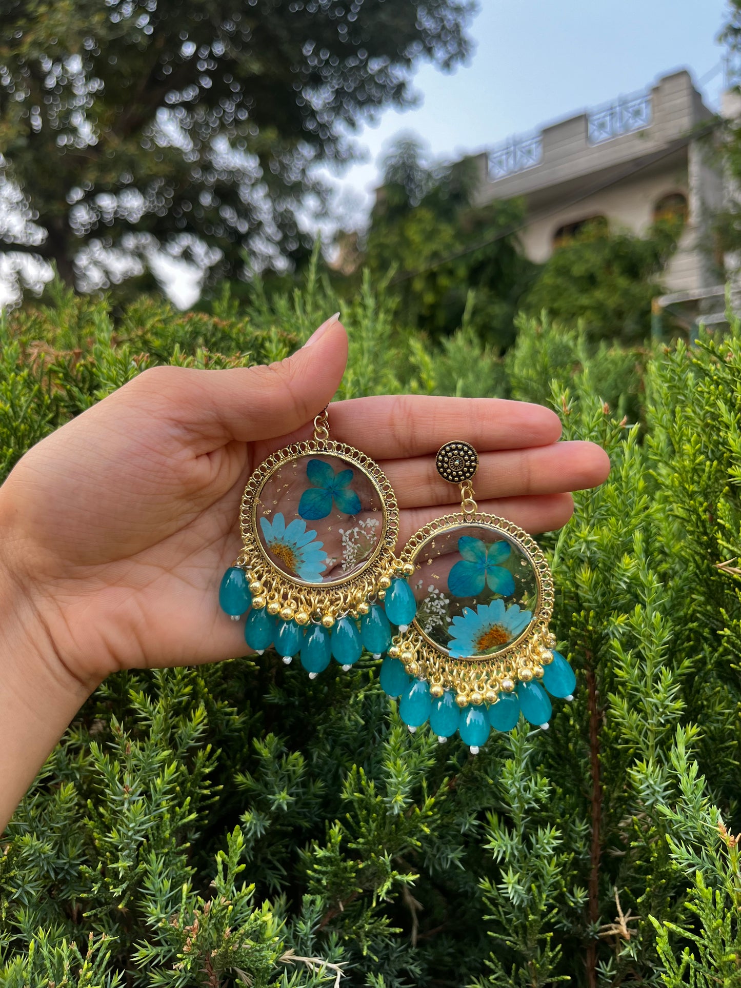 Teal flora jhumka