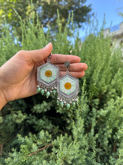 Green daisy jhumkas