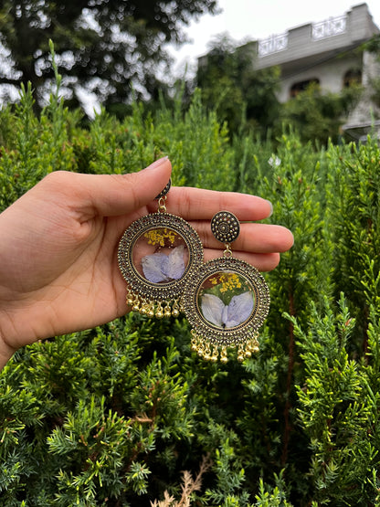 Yellow garden jhumkas