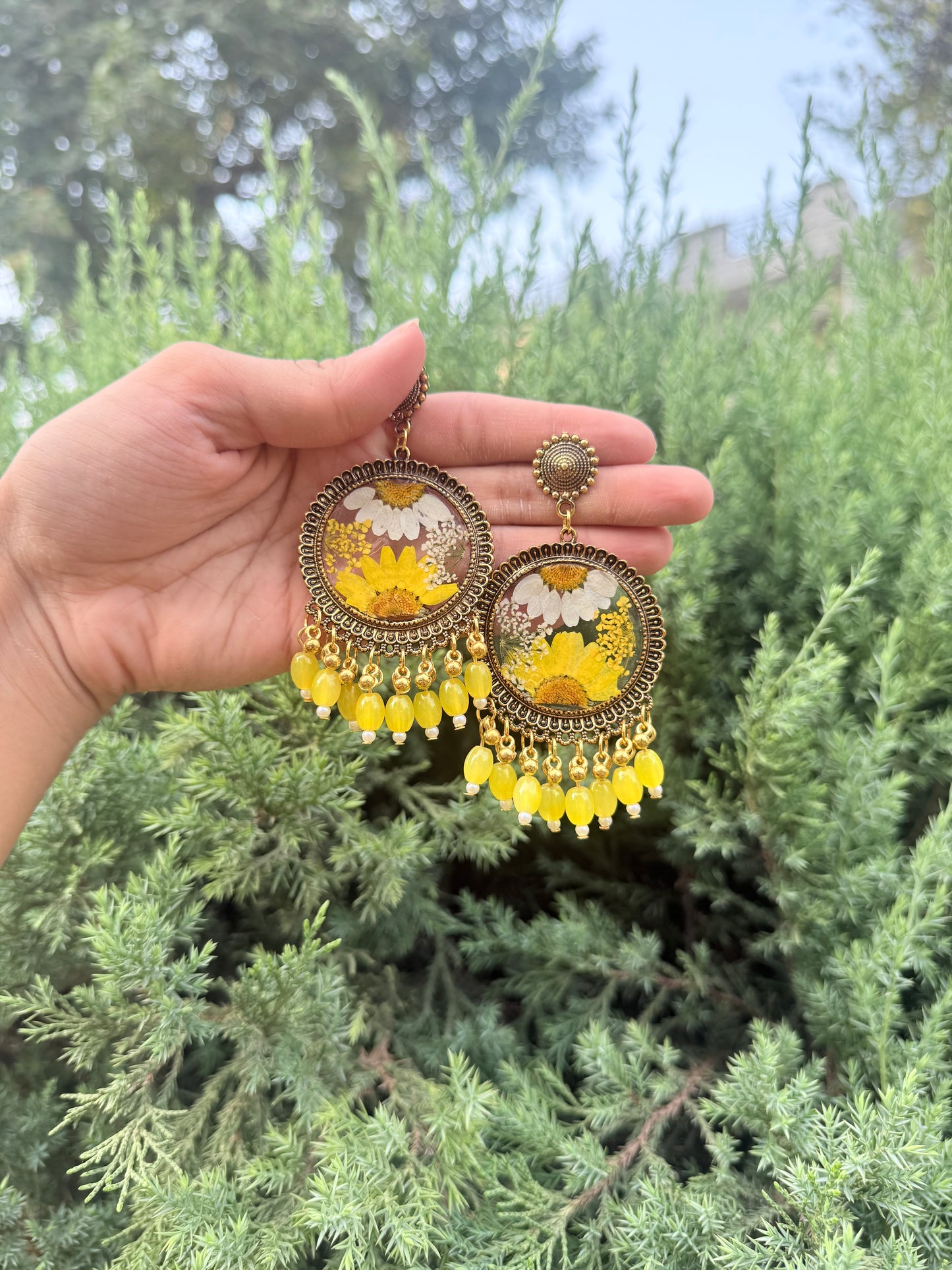 Yellow daisy jhumkas