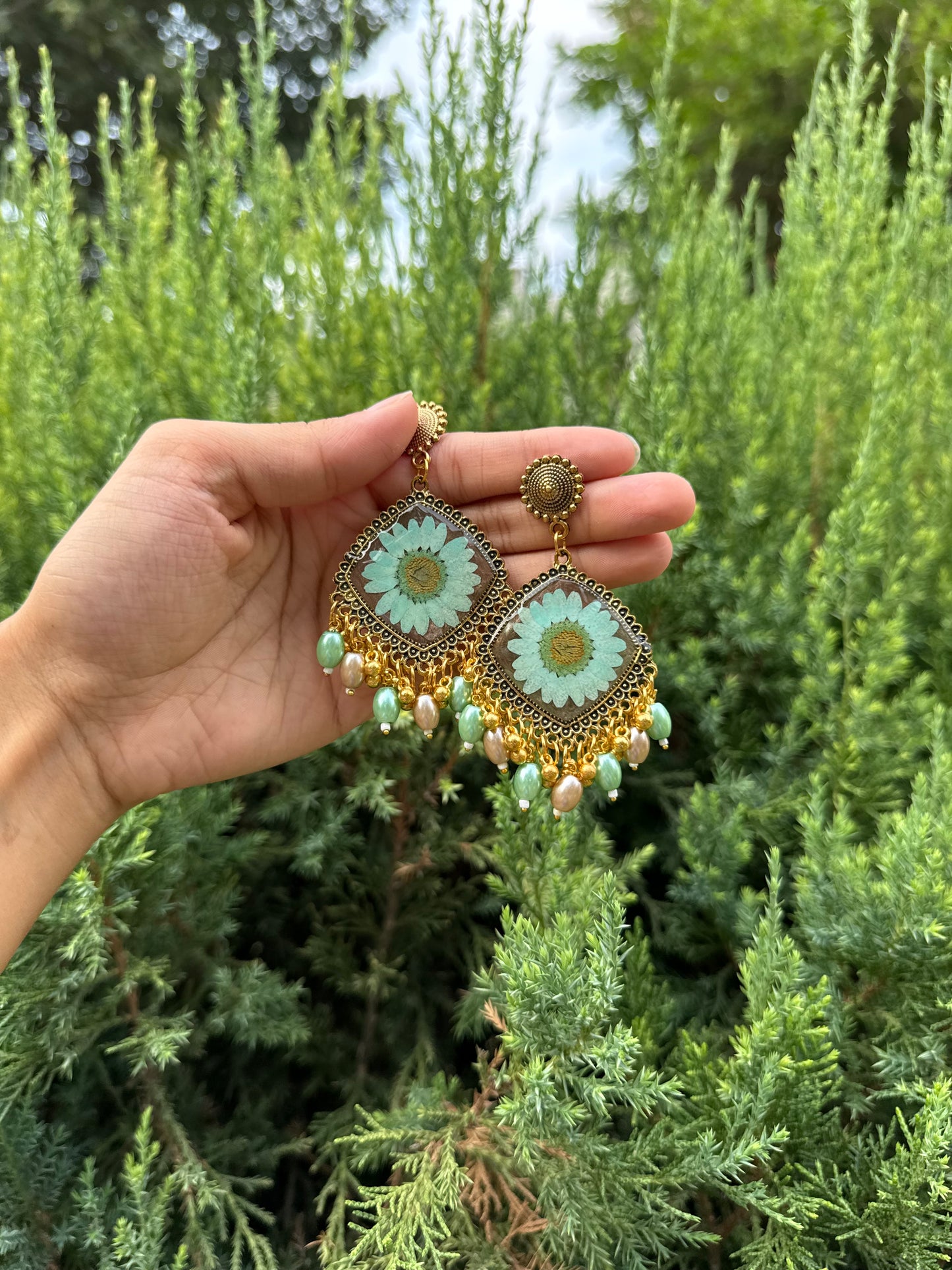 Turquoise brown jhumka