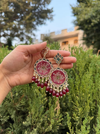 Maroon mirror jhumka