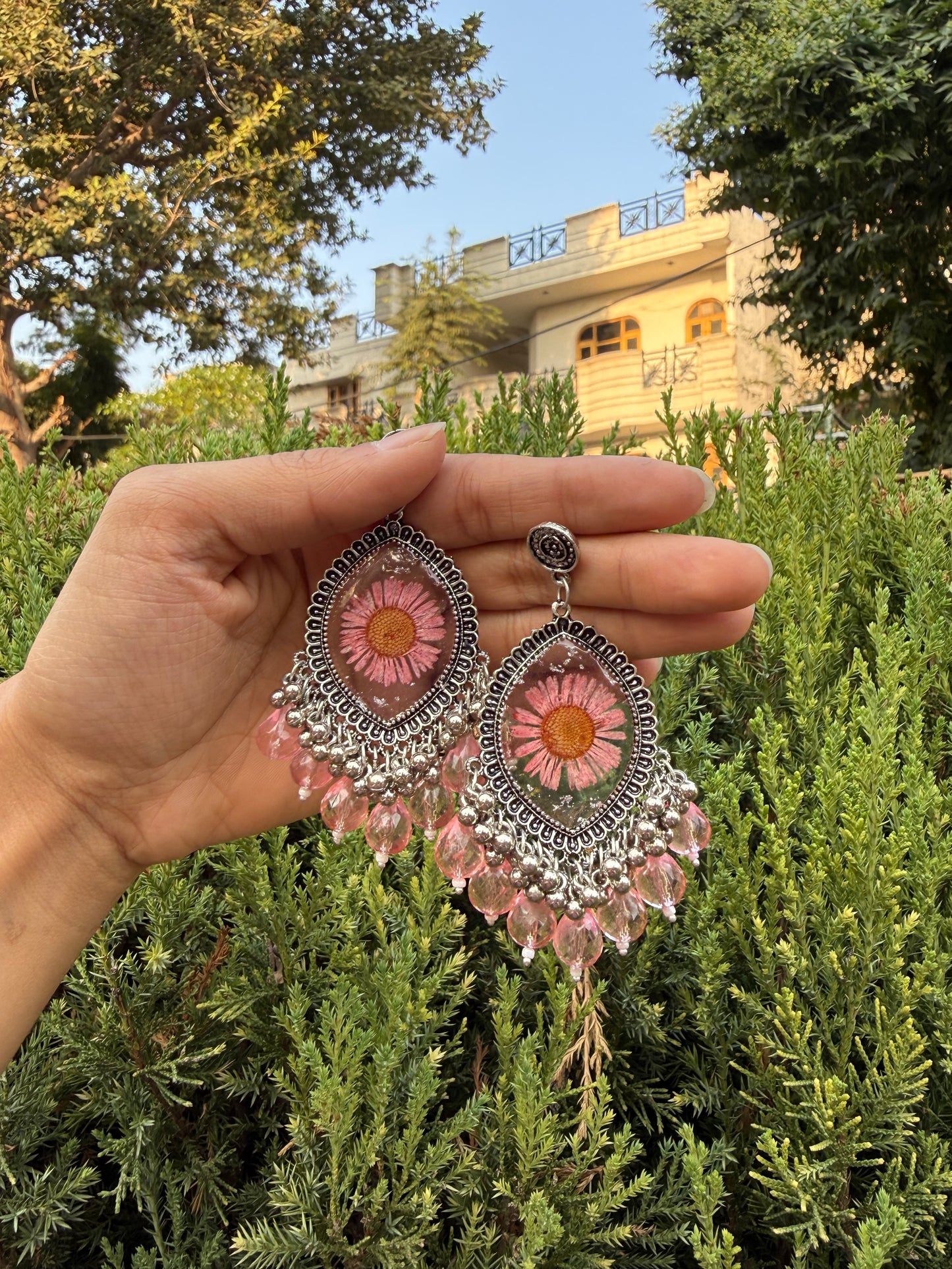 Pink meadow jhumkas