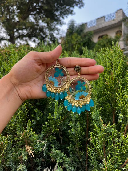 Teal flora jhumka