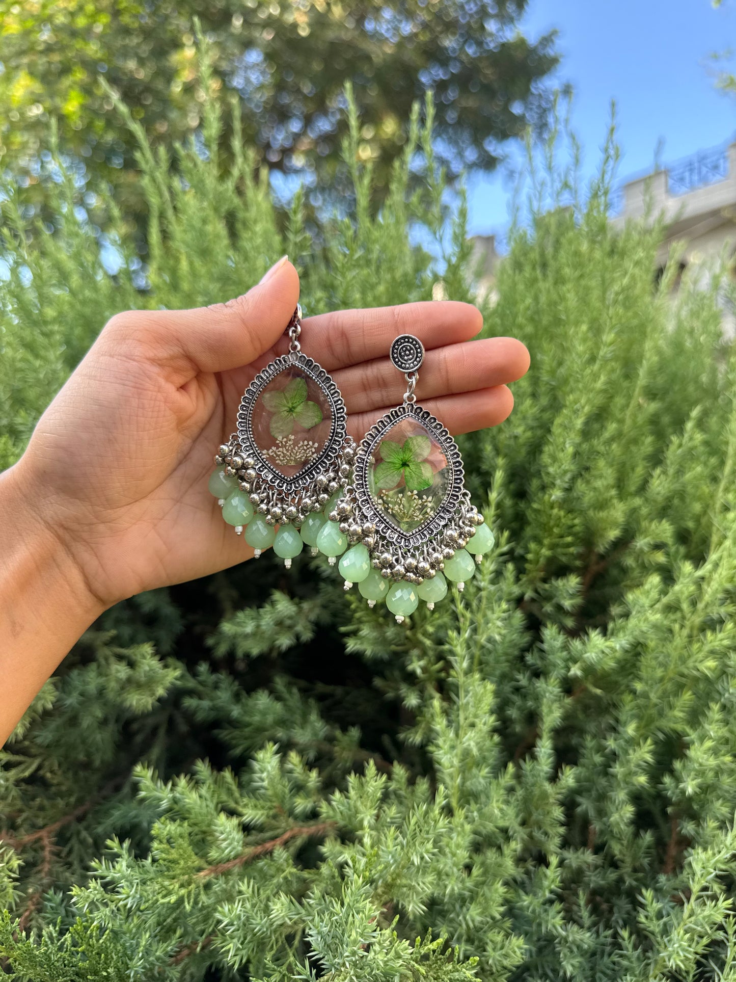 Green hydrangea jhumkas
