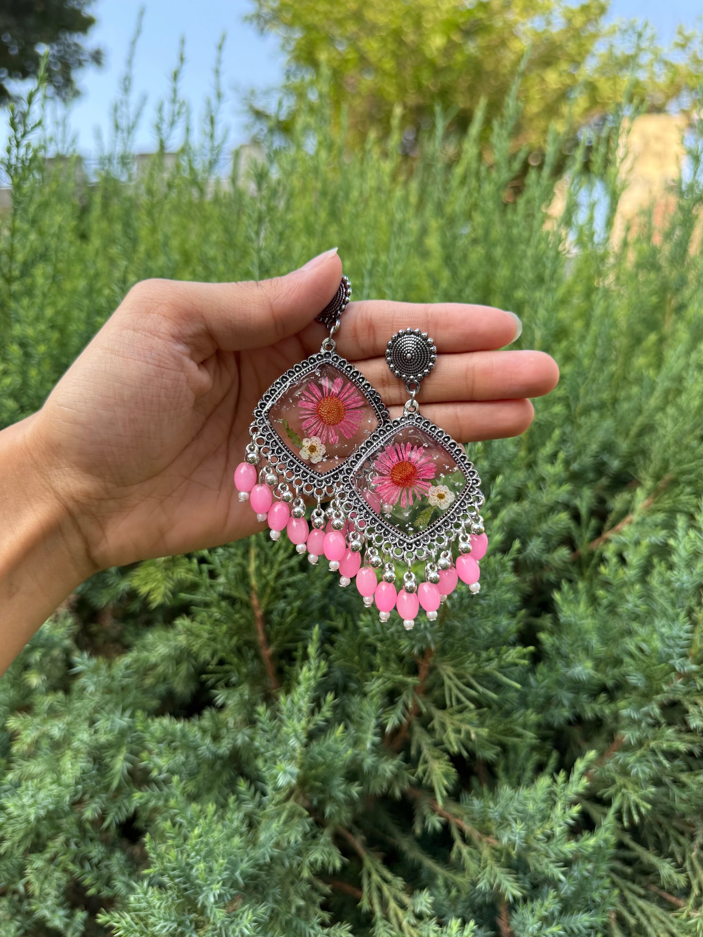 Floral pink garden jhumka
