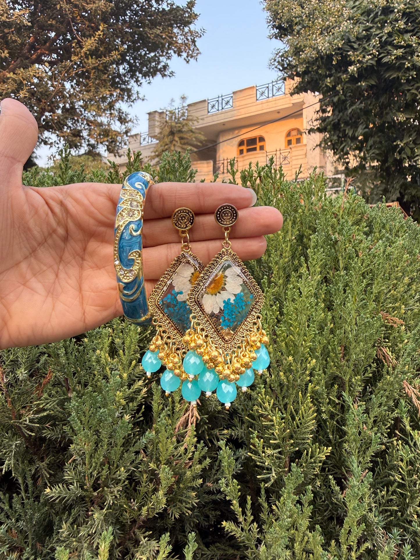 Blue fern jhumka & bangle