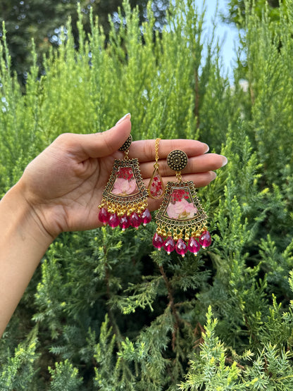 Rani pink jhumka & necklace set