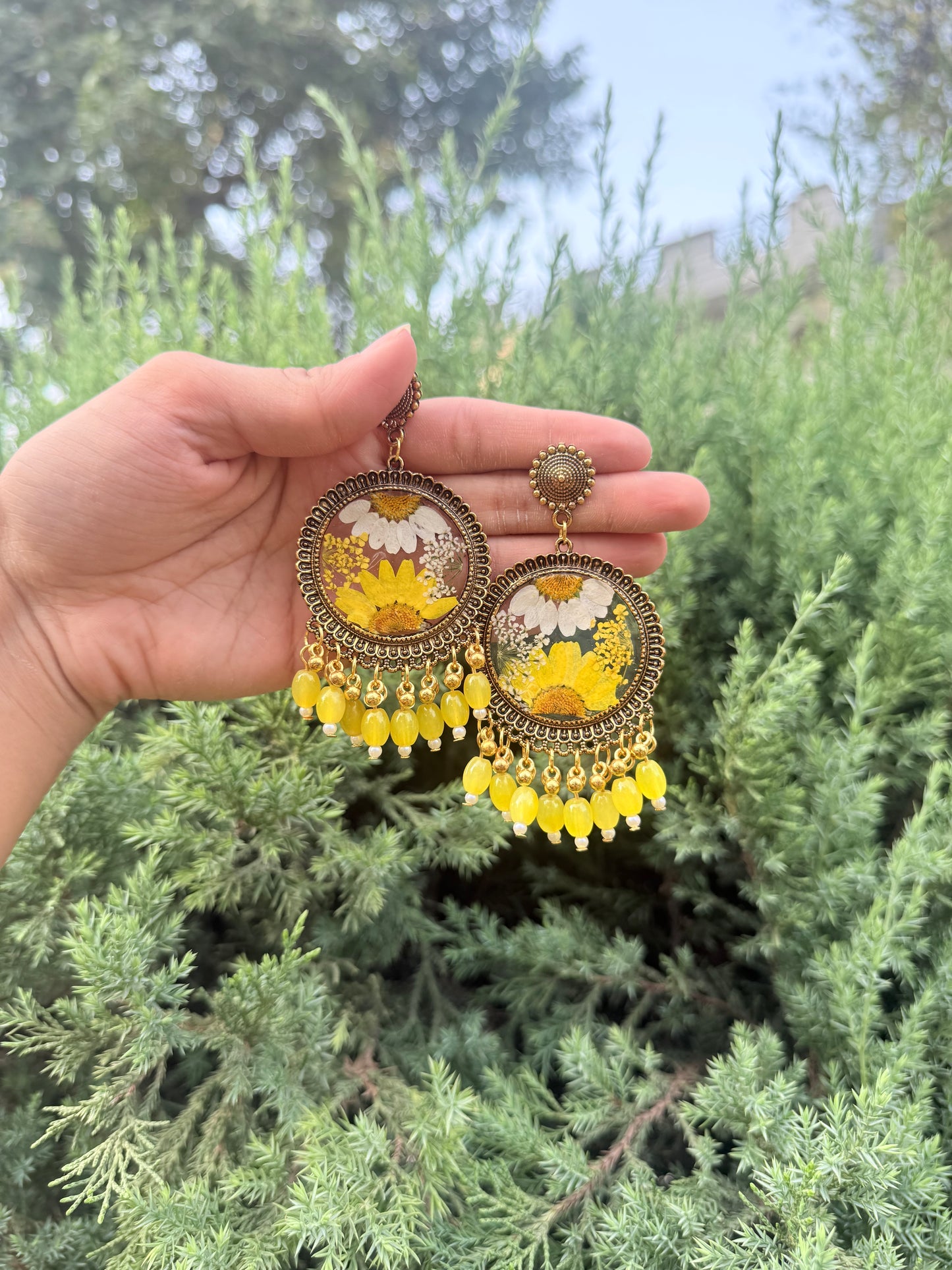 Yellow daisy jhumkas