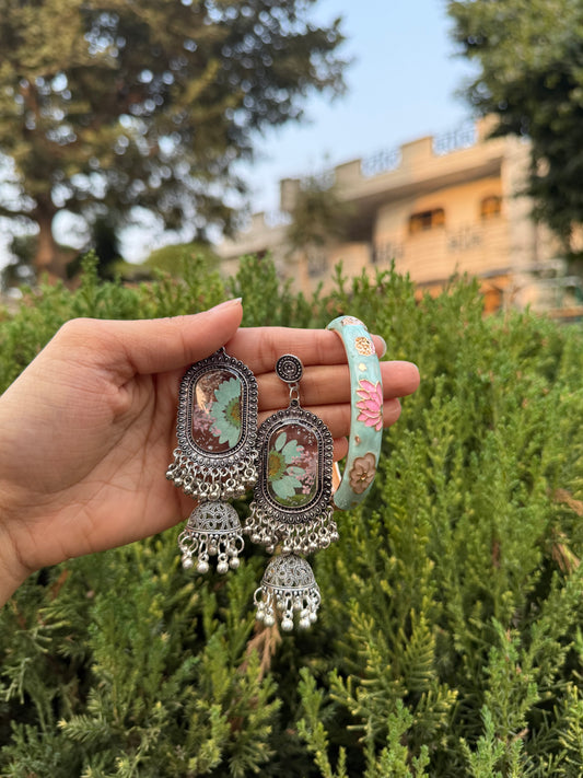 Turquoise jhumka & bangle pair