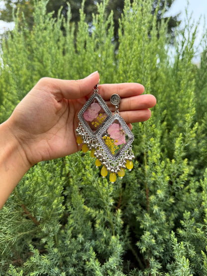 Yellow pinkish jhumkas