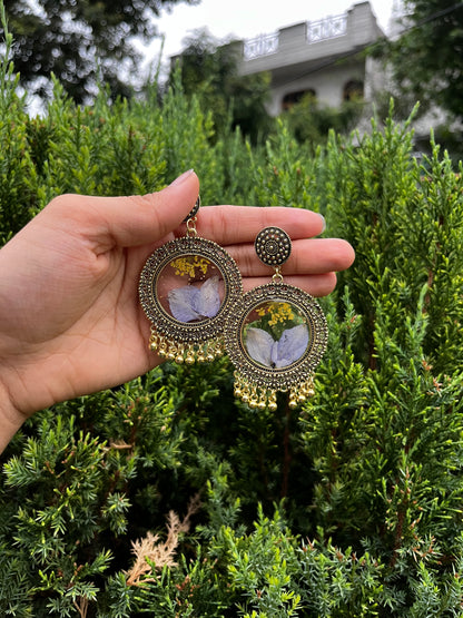 Yellow garden jhumkas