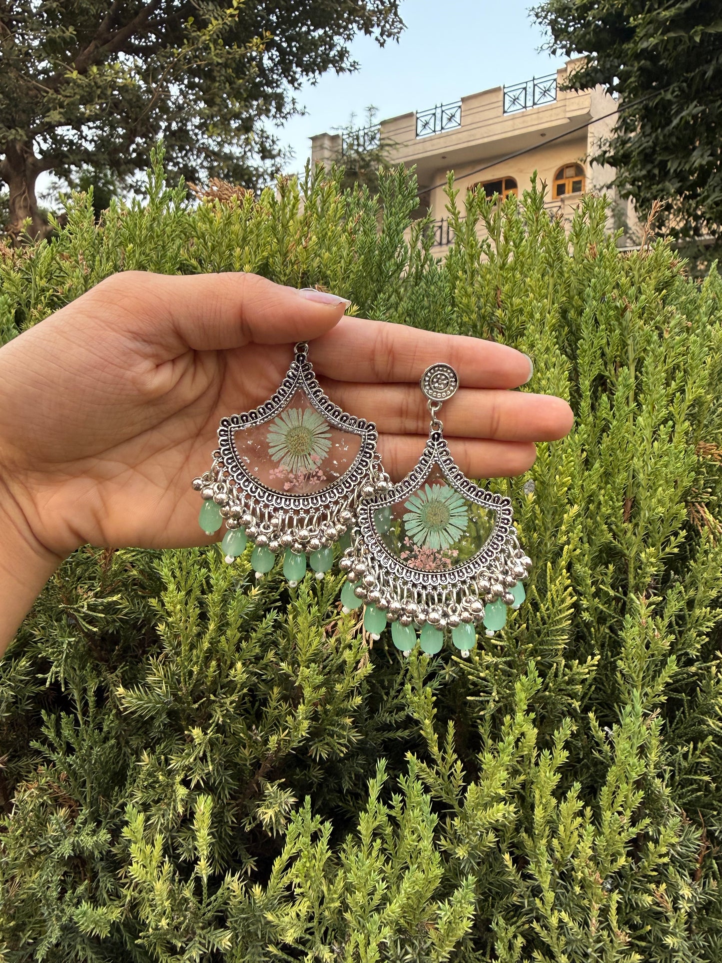 Turquoise aster jhumka