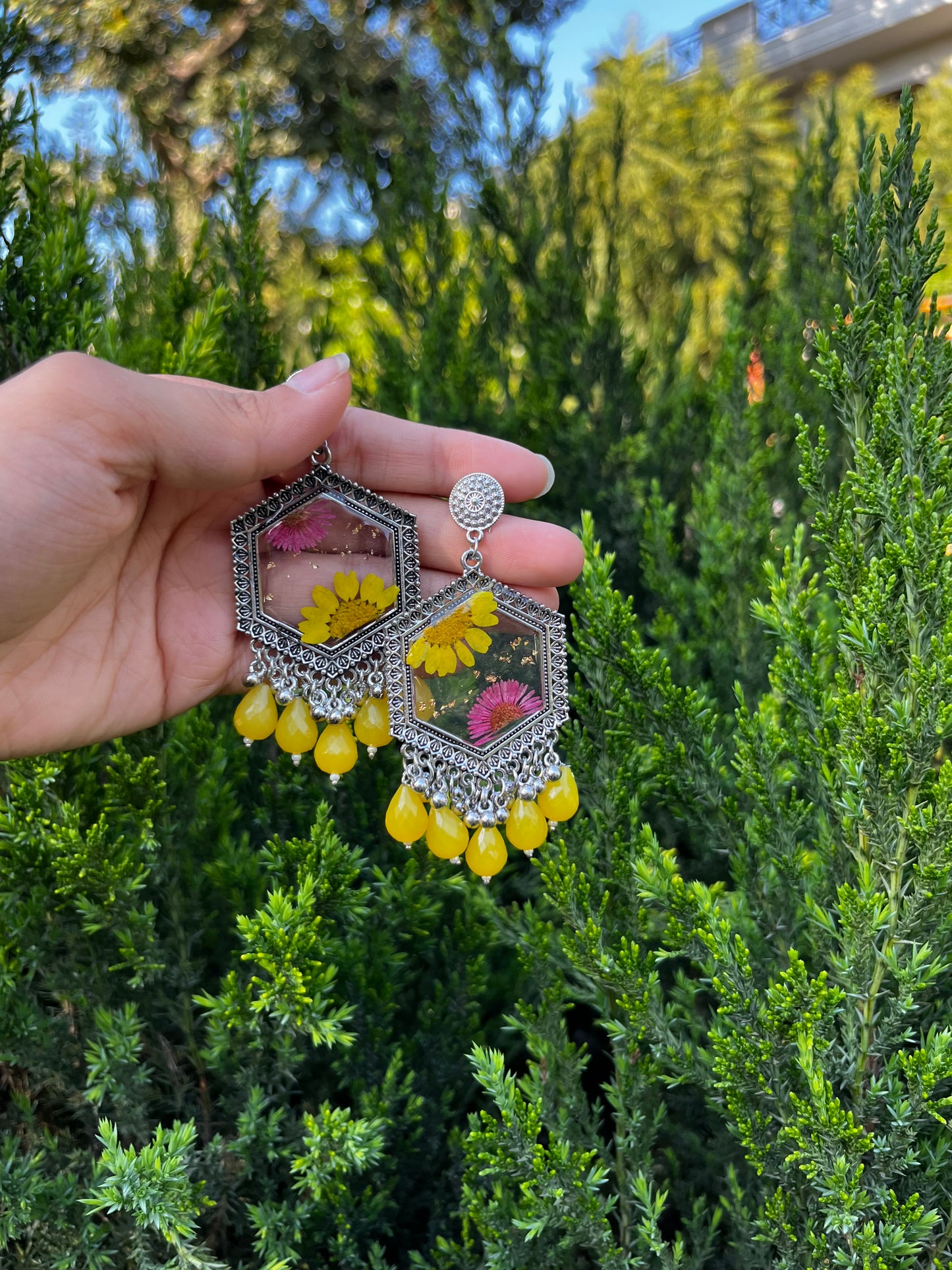 Mini yellow daisy jhumkas