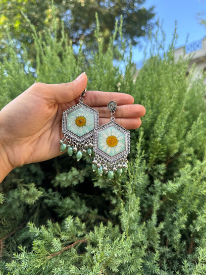 Green daisy jhumkas