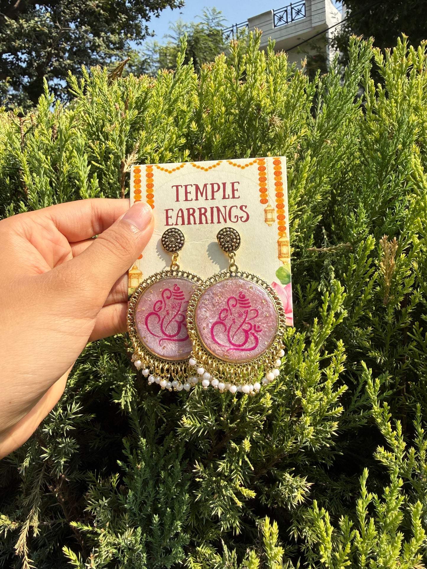 Pink ganesha jhumkas