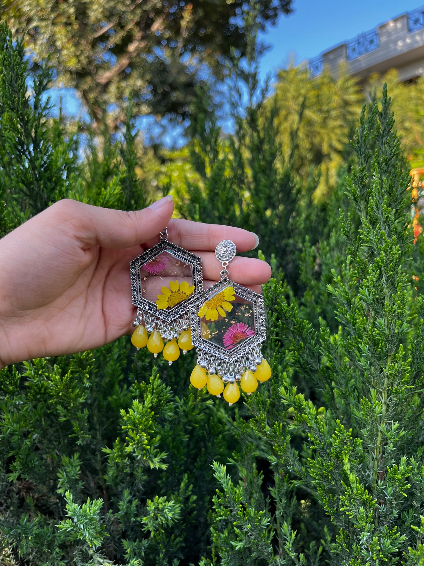 Mini yellow daisy jhumkas