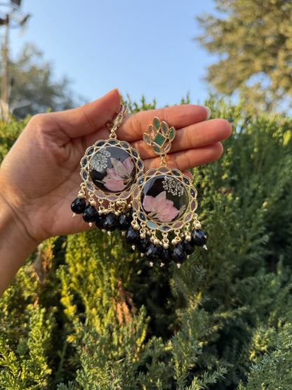 Black mirror petal jhumka