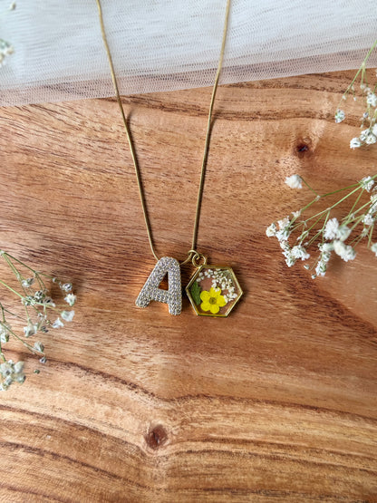 Golden bloom initial necklace