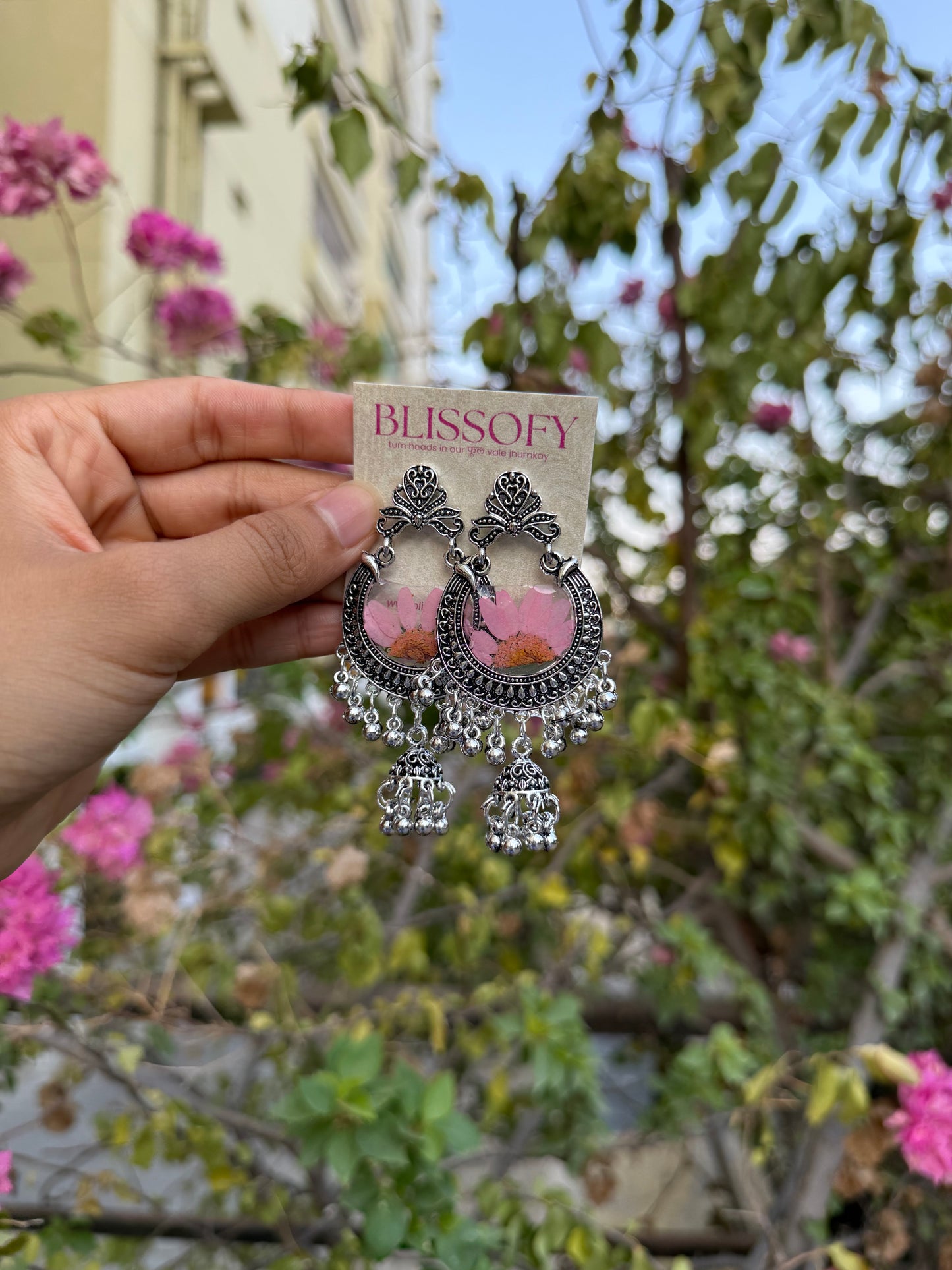 Oxidised daisy jhumkas