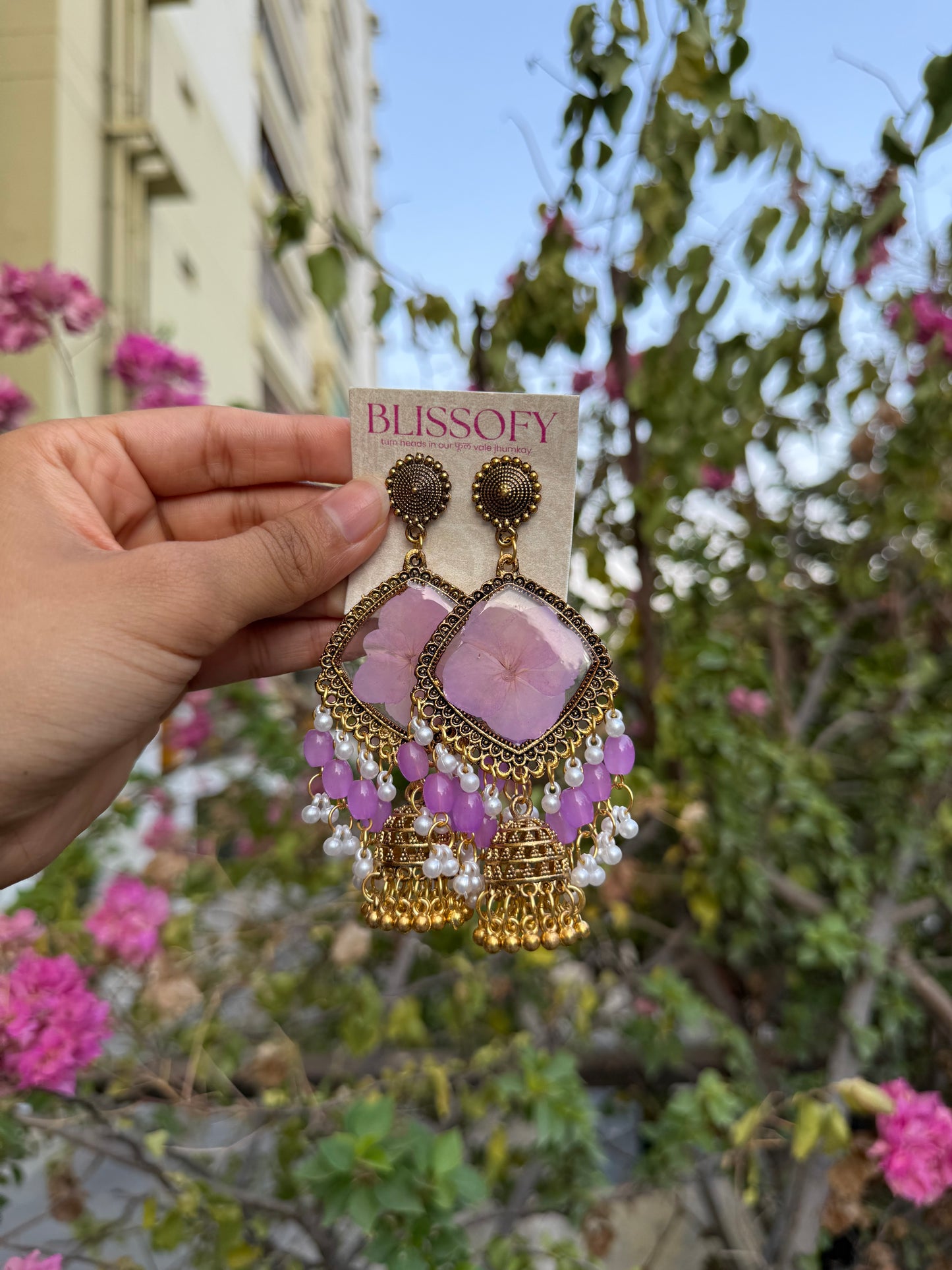 Purple hydrangea jhumka