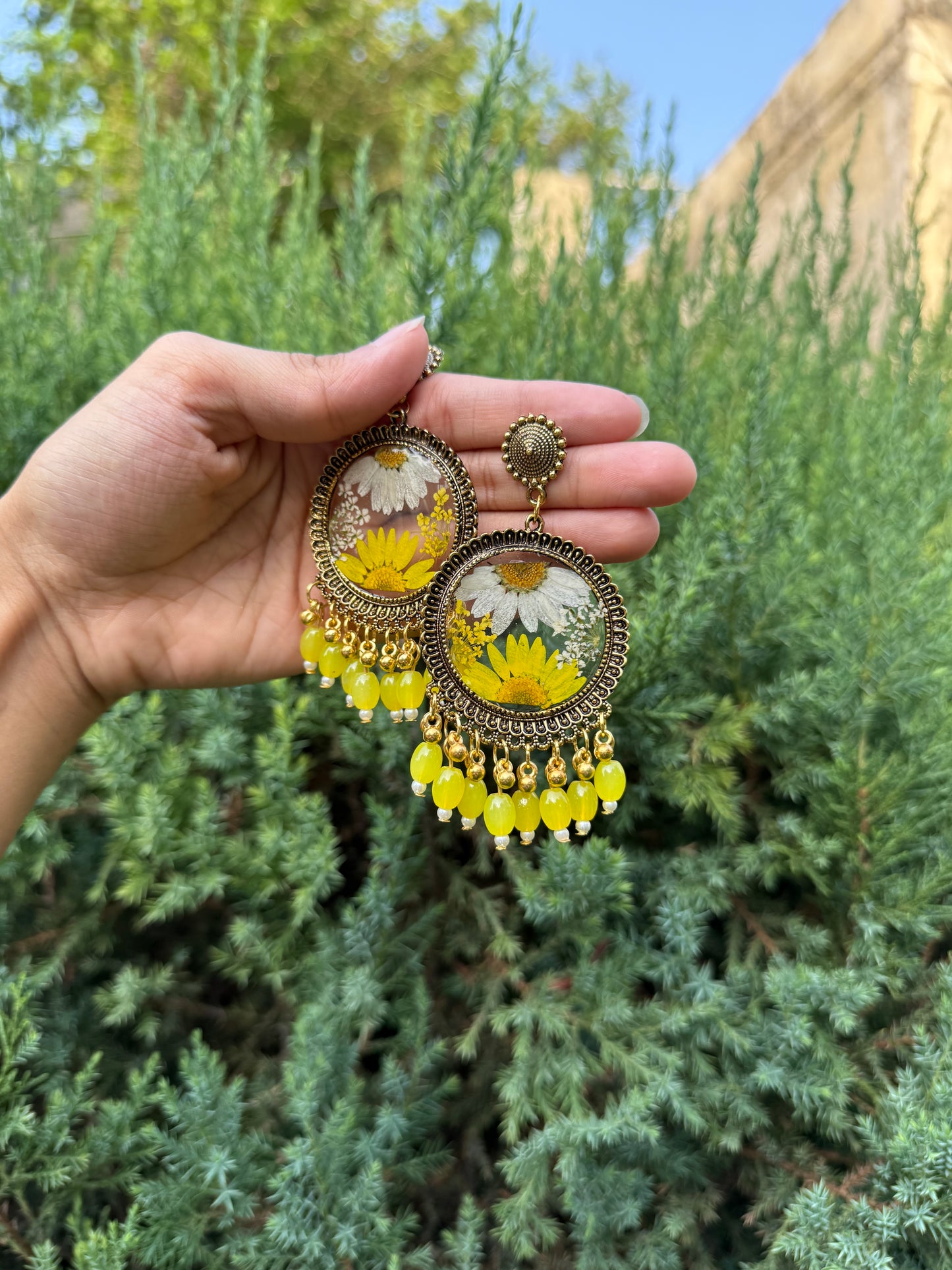 Yellow daisy jhumkas